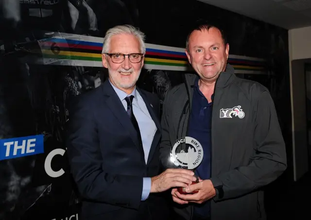 Sir Gary Verity receiving a cycling award