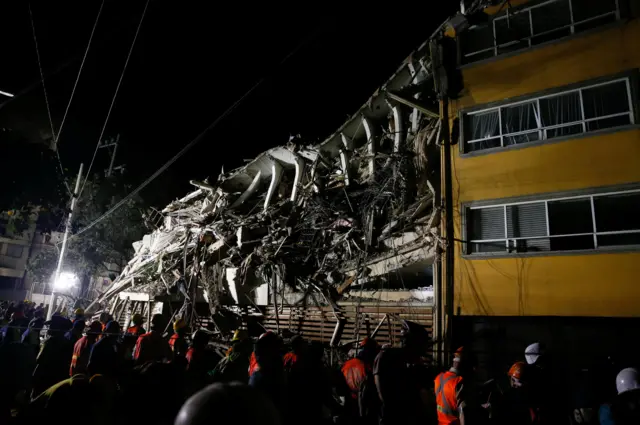 A collapsed building in Mexico City