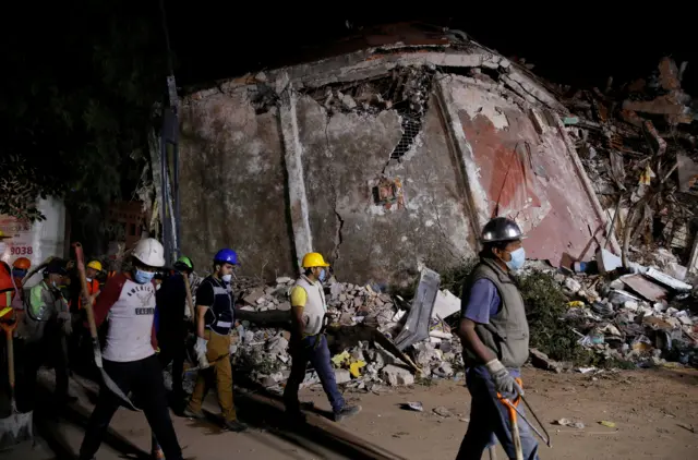 A collapsed building in Mexico City