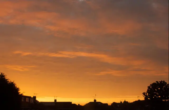 Dawn skies lighting the rooftops in Beverley.