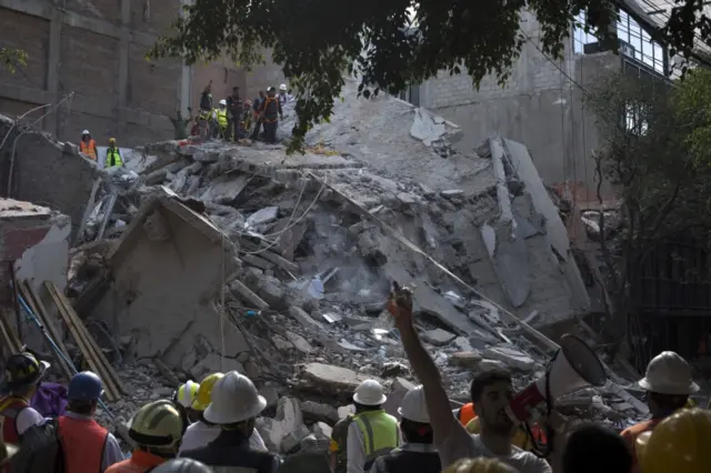 A collapsed building after the latest earthquake in Mexico