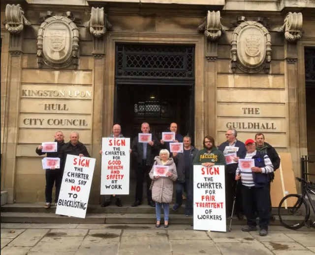 Protesters outside the Guildhall