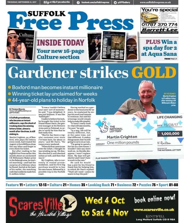 Front page of Suffolk Free Press