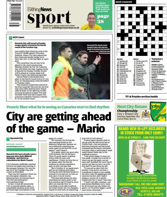 Back page of Norwich Evening News