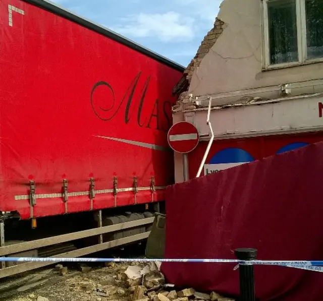 Lorry which crashed into shop