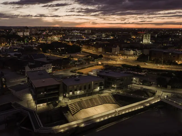 Aerial view of Hull at night