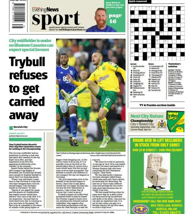 Back page of Norwich Evening News