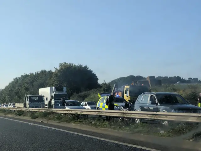 Queuing traffic on westbound carriageway