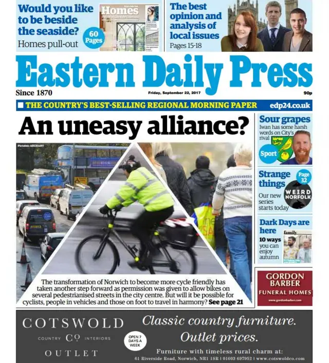 Front page of the Eastern Daily Press