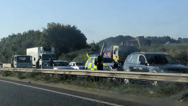 Police vehicle in stationary traffic