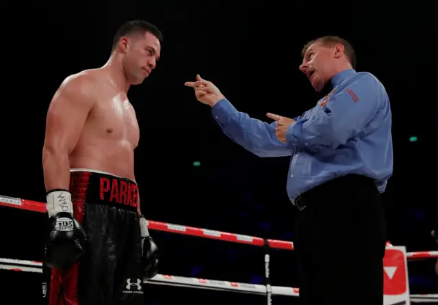 Joseph Parker is told off by the referee