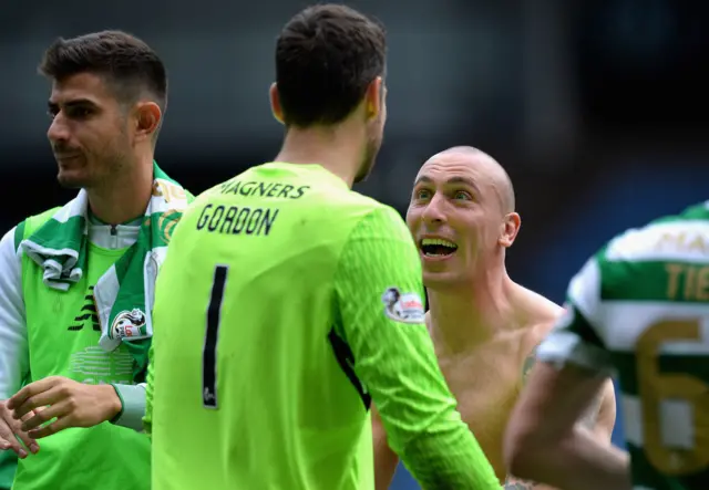 Celtic captain Scott Brown with Craig Gordon at full-time