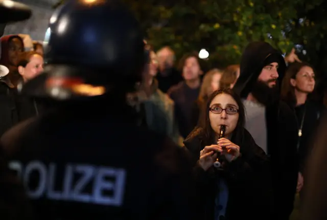 Demonstrators protest against the anti-immigration party Alternative fuer Deutschland (AfD) after German general election (Bundestagswahl) in Berlin, Germany, September 24, 2017.