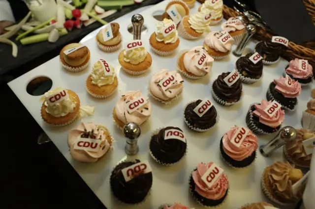 Cupcakes with the CDU logo at the party's headquarters in Berlin