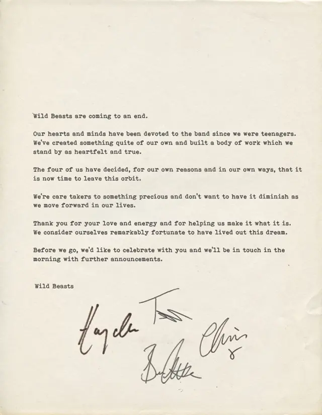 Wild Beasts' letter