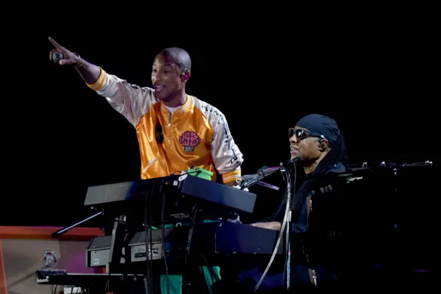 Pharrell Williams and Stevie Wonder
