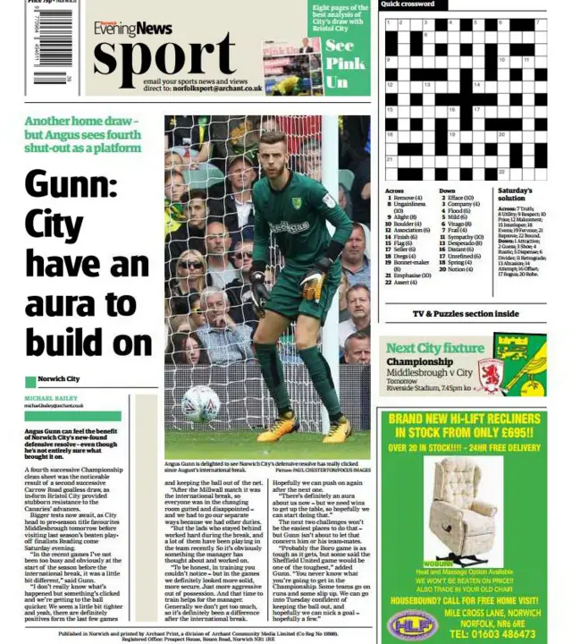 Back page of the Norwich Evening News