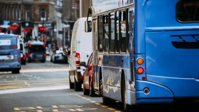 Bus on busy road