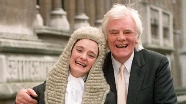 Tony Booth pictured with his daughter Cherie in 1995 after she was sworn in as a QC