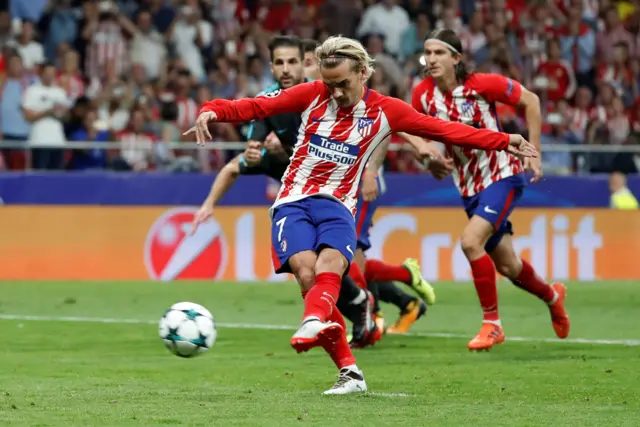 Antoine Griezmann scores a penalty