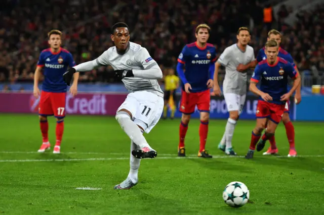 Anthony Martial of Manchester United scores