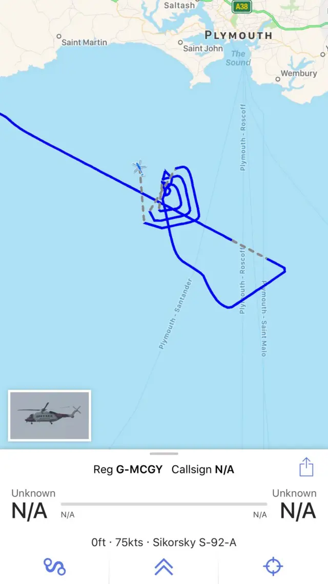 Helicopter flight path during search