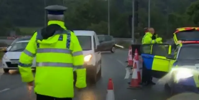 Police cordon at the A369