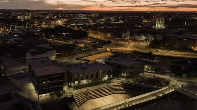 Aerial view of Hull at night