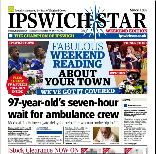 Front page of Ipswich Star