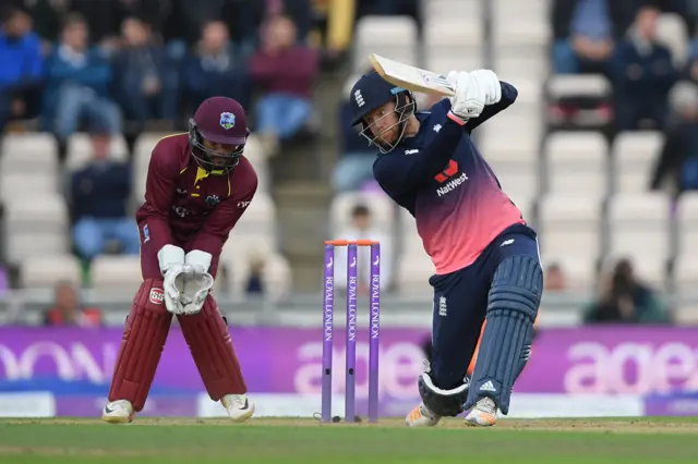 Jonny Bairstow of England hits a boundary