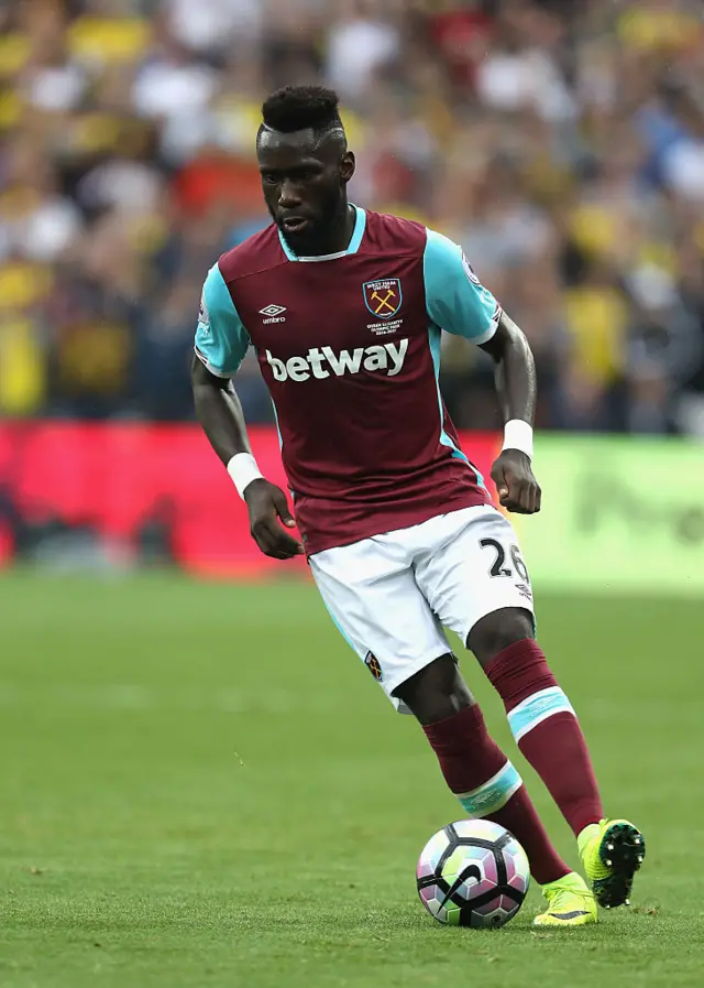 Arthur Masuaku of West Ham United in action during the Premier League match between West Ham United and Watford at the Olympic Stadium on September 10, 2016 in London, England.