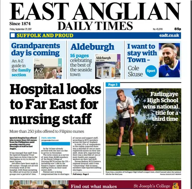 Front page of east edition of EADT