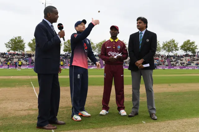 Eoin Morgan and stand-in West Indies captain Jason Mohammed