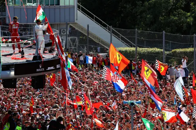 Hamilton celebrates in Italy