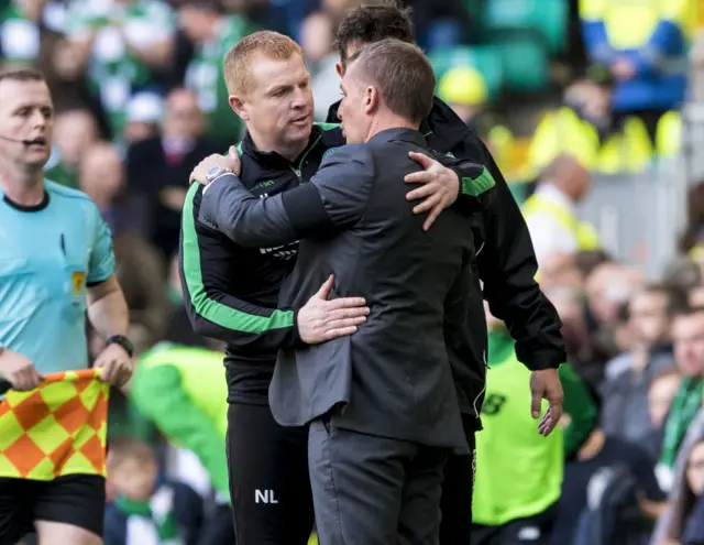 Hibs' Neil Lennon and Celtic's Brendan Rodgers embrace