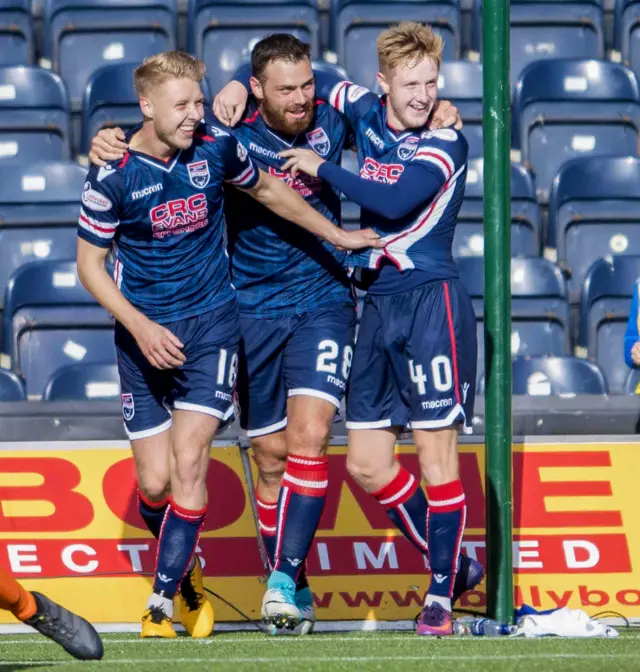 Kenny Van Der Weg (centre) celebrates scoring for Ross County