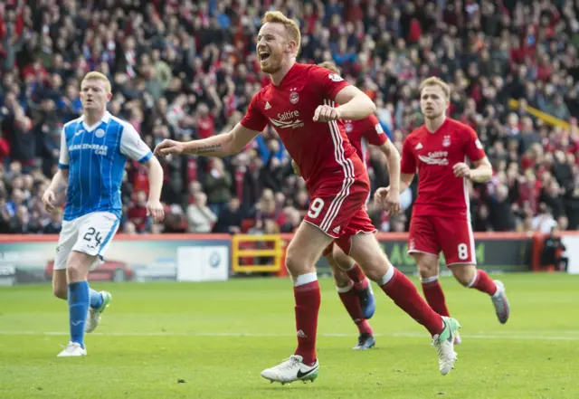 Adam Rooney celebrates scoring for Aberdeen