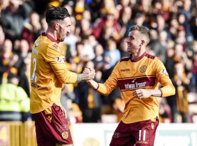 Motherwell's Ryan Bowman and Elliot Frear celebrate