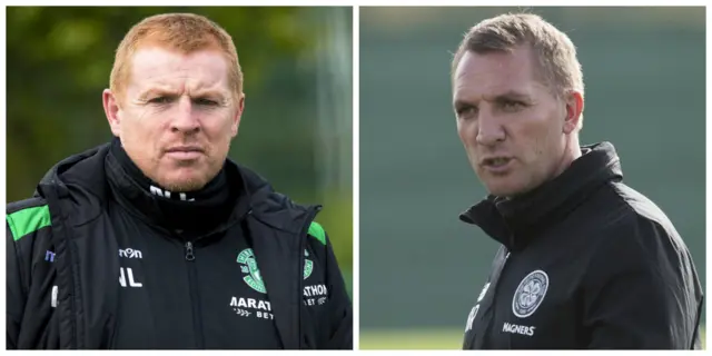 Hibs head coach Neil Lennon and Celtic manager Brendan Rodgers