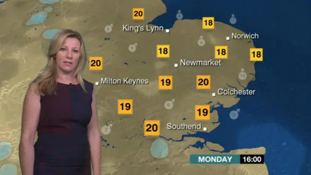 Sara Thornton with Monday's weather map