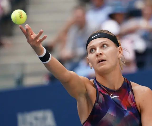 Lucie Safarova of the Czech Republic serves