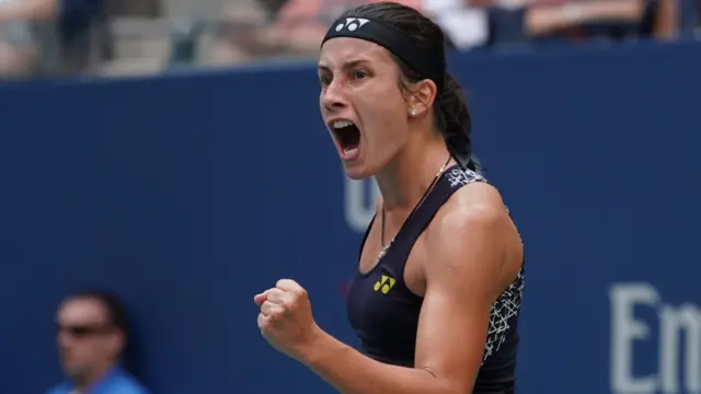 Anastasija Sevastova of Latvia celebrates