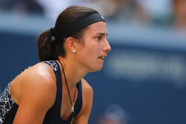 Anastasija Sevastova of Latvia looks on