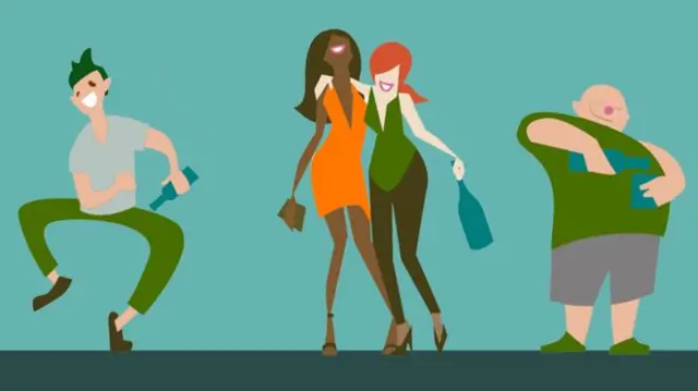 A cartoon image of young people drinking