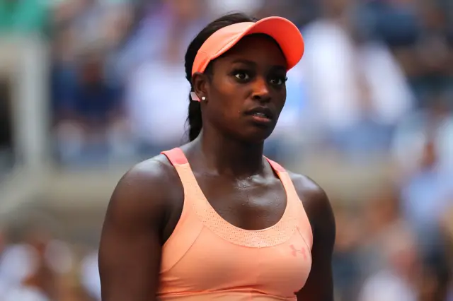 Sloane Stephens of the United States reacts