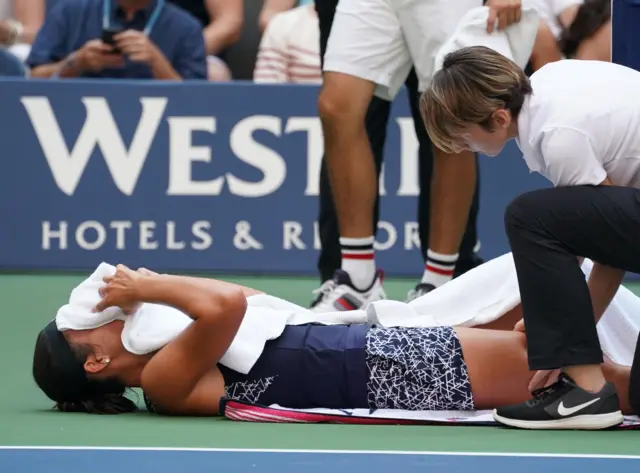 Anastasija Sevastova of Latvia gets treatment