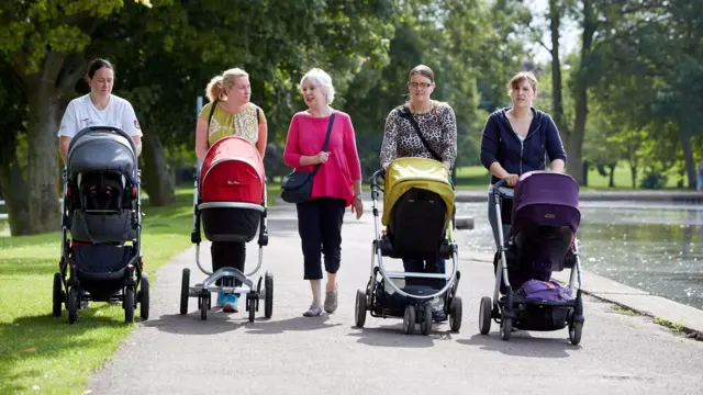 Councillor Jackie Speight with mums and buggies