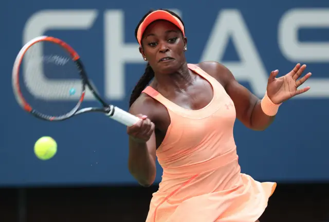 Sloane Stephens of the US hits a return