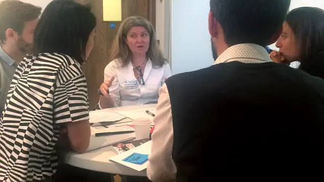 Sally Marlow talks to table 1