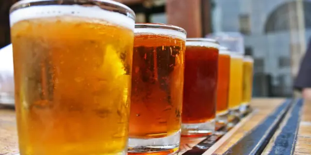 A row of beer glasses